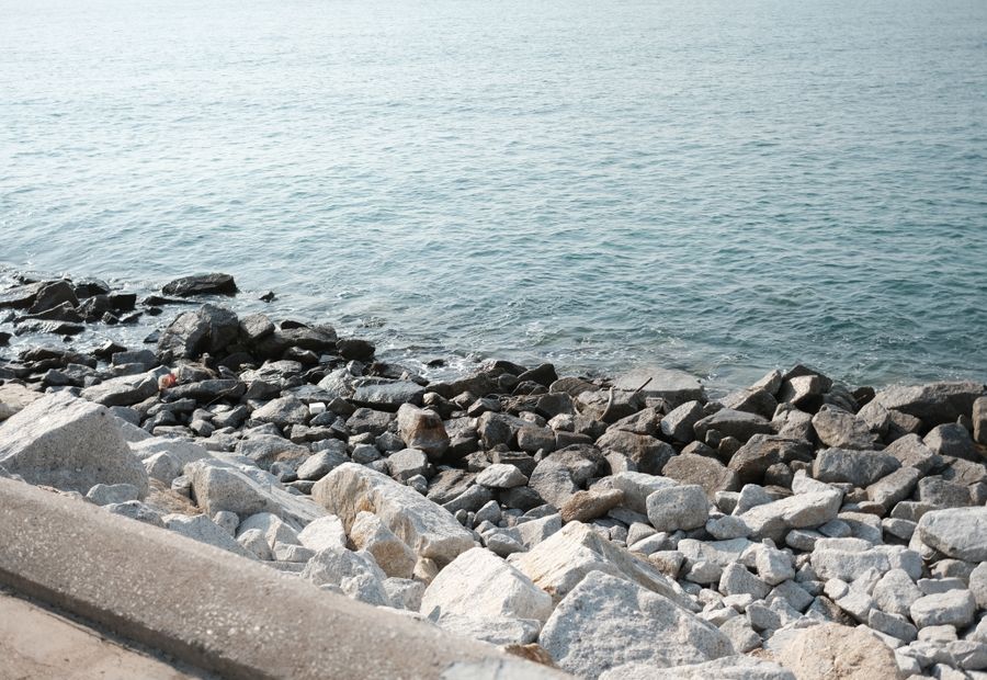 Concrete seawall cap over a bay shoreline being repaired in Panama City